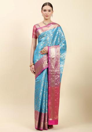 Picture of Exquisite Silk & Organza Light Steel Blue Saree