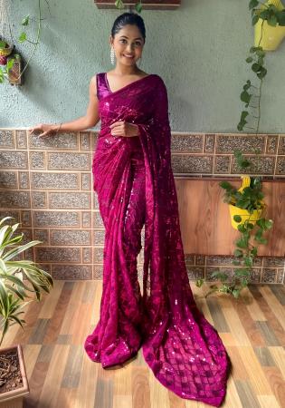 Picture of Admirable Georgette Pale Violet Red Saree