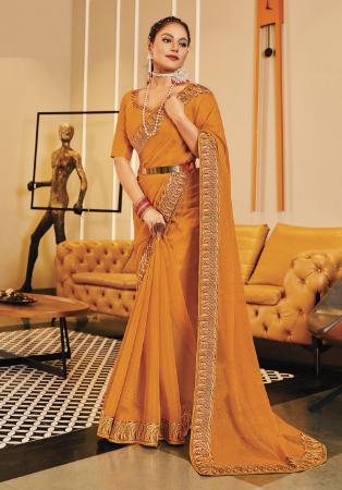 Picture of Graceful Chiffon Golden Rod Saree