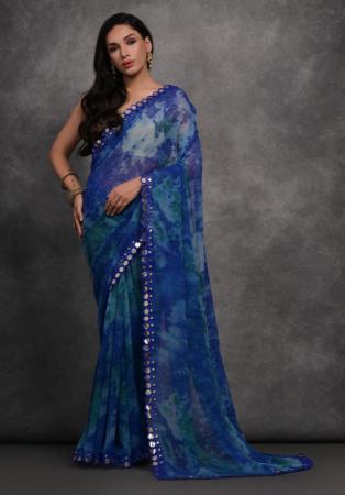 Picture of Shapely Georgette Midnight Blue Saree