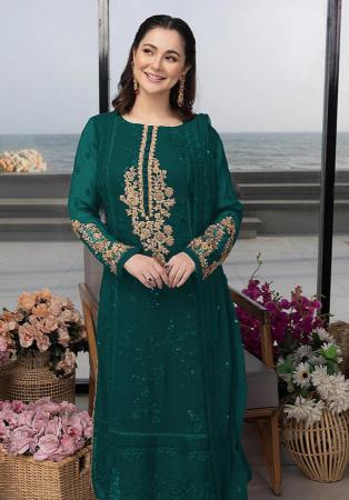 Picture of Georgette Sea Green Straight Cut Salwar Kameez