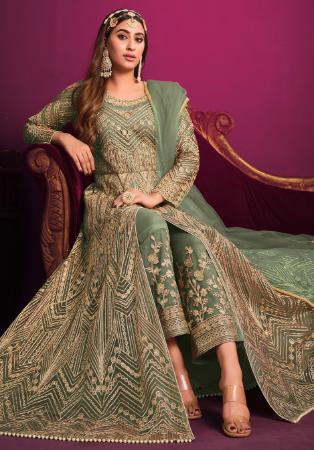 Picture of Amazing Net Spring Green Straight Cut Salwar Kameez