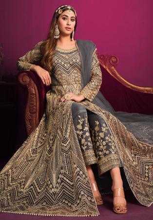 Picture of Pleasing Net Dim Gray Straight Cut Salwar Kameez