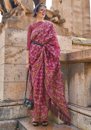 Picture of Wonderful Organza Dark Magenta Saree