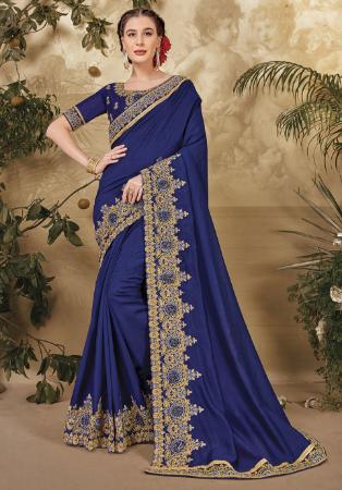 Picture of Splendid Silk Dark Slate Blue Saree