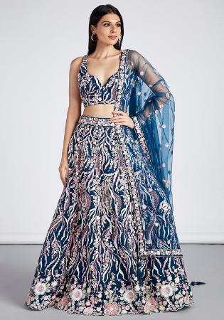 Picture of Amazing Net Midnight Blue Lehenga Choli