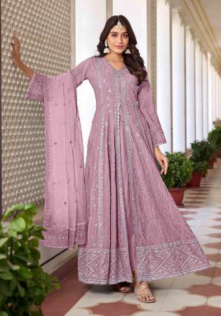 Picture of Well Formed Georgette Rosy Brown Anarkali Salwar Kameez