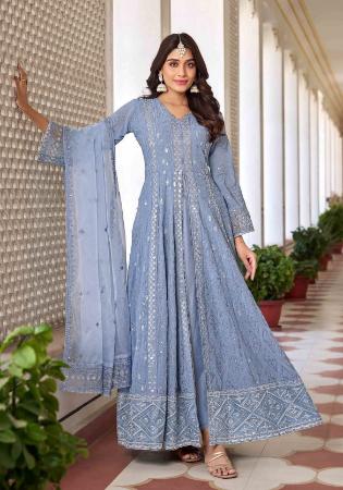 Picture of Georgette Light Slate Grey Anarkali Salwar Kameez