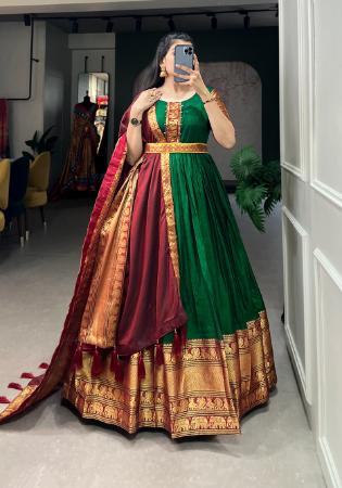 Picture of Wonderful Cotton Dark Green Readymade Gown