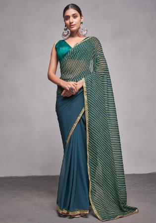 Picture of Elegant Georgette Sea Green Saree