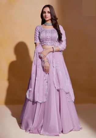 Picture of Sightly Silk & Organza Plum Lehenga Choli