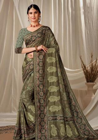 Picture of Ravishing Silk Dark Olive Green Saree