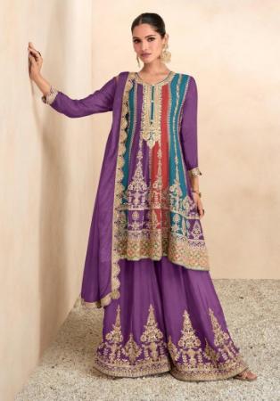 Picture of Fine Chiffon Dim Gray Straight Cut Salwar Kameez