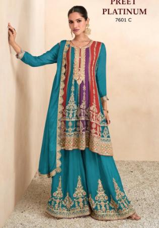 Picture of Chiffon Light Sea Green Straight Cut Salwar Kameez