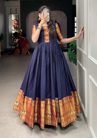 Picture of Resplendent Cotton Navy Blue Readymade Gown