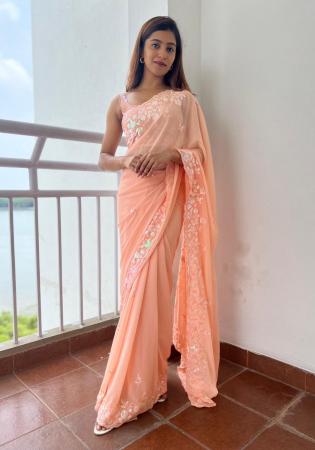 Picture of Sublime Georgette Dark Salmon Saree