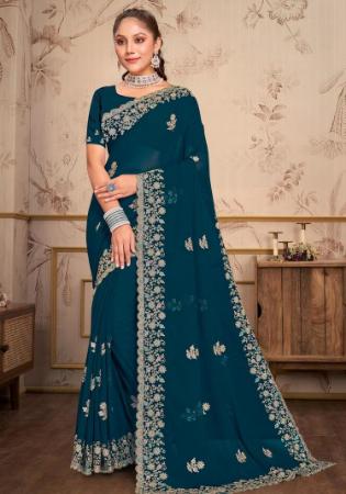 Picture of Pretty Georgette Teal Saree