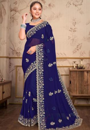 Picture of Charming Georgette Midnight Blue Saree