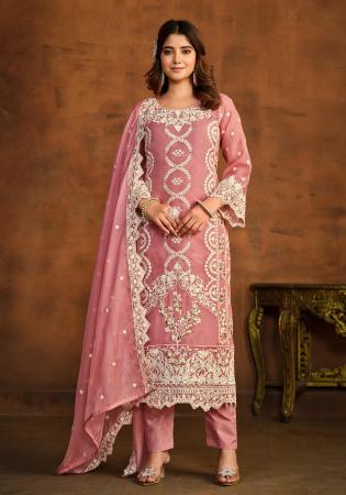 Picture of Organza Pale Violet Red Straight Cut Salwar Kameez