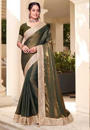 Picture of Charming Silk Dark Olive Green Saree