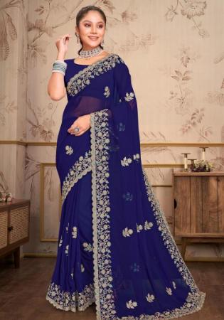 Picture of Nice Georgette Midnight Blue Saree