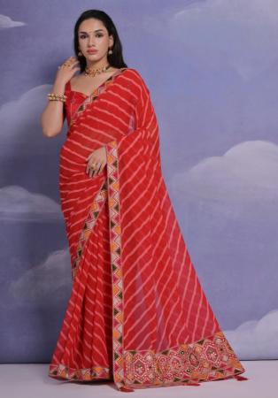 Picture of Fine Georgette Fire Brick Saree