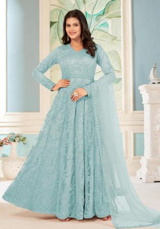 Picture of Net Dark Sea Green Straight Cut Salwar Kameez