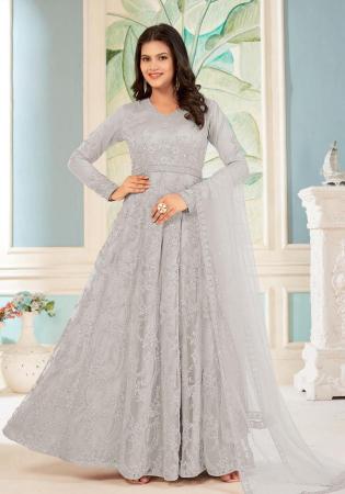 Picture of Graceful Net Silver Straight Cut Salwar Kameez