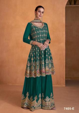 Picture of Georgette Dark Green Straight Cut Salwar Kameez