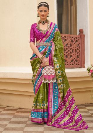 Picture of Excellent Silk Olive Drab Saree