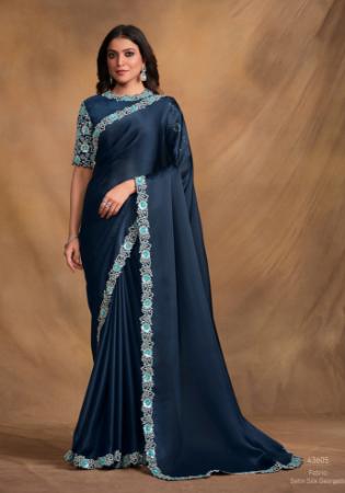 Picture of Lovely Georgette & Satin & Silk Navy Blue Saree