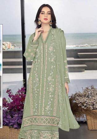 Picture of Georgette Dark Sea Green Straight Cut Salwar Kameez