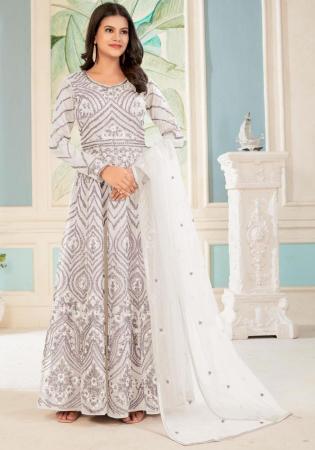 Picture of Net & Satin Off White Anarkali Salwar Kameez