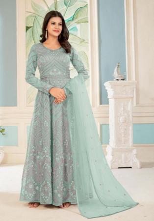 Picture of Net & Satin Dark Sea Green Anarkali Salwar Kameez