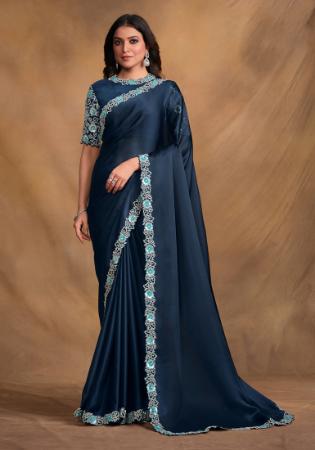 Picture of Excellent Georgette & Satin Midnight Blue Saree