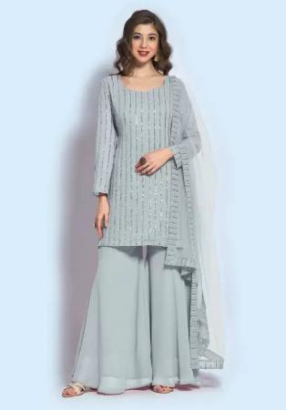 Picture of Georgette Dark Grey Straight Cut Salwar Kameez