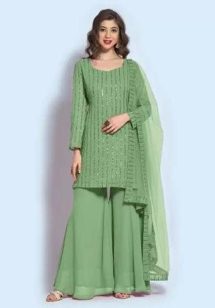 Picture of Georgette Dark Sea Green Straight Cut Salwar Kameez