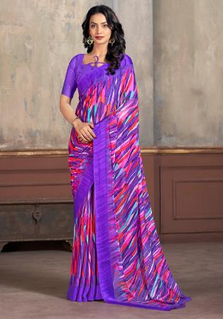 Picture of Lovely Chiffon Dark Slate Blue Saree