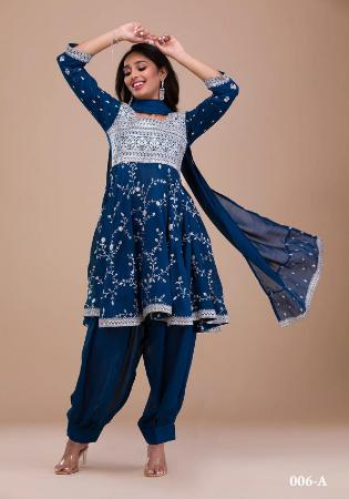 Picture of Radiant Silk Navy Blue Straight Cut Salwar Kameez