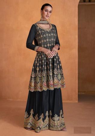 Picture of Georgette Dark Slate Grey Straight Cut Salwar Kameez