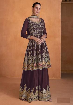 Picture of Georgette Dark Olive Green Straight Cut Salwar Kameez