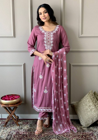 Picture of Beautiful Rayon Rosy Brown Readymade Salwar Kameez