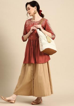 Picture of Good Looking Rayon Indian Red Kurtis & Tunic