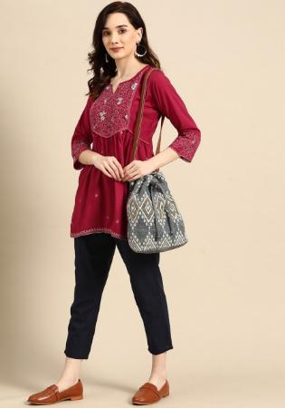 Picture of Delightful Rayon Fire Brick Kurtis & Tunic