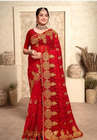 Picture of Bewitching Net Dark Red Saree