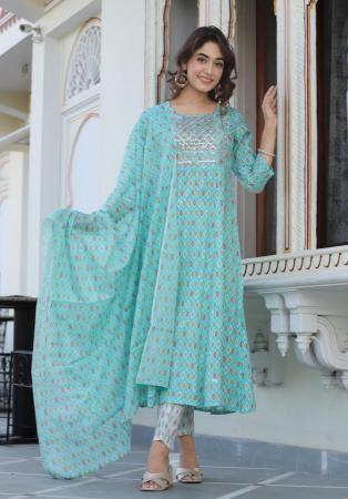 Picture of Linen Medium Aqua Marine Readymade Salwar Kameez