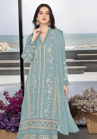 Picture of Georgette Light Slate Grey Straight Cut Salwar Kameez