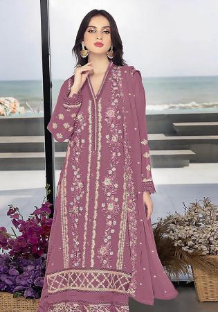 Picture of Georgette Rosy Brown Straight Cut Salwar Kameez