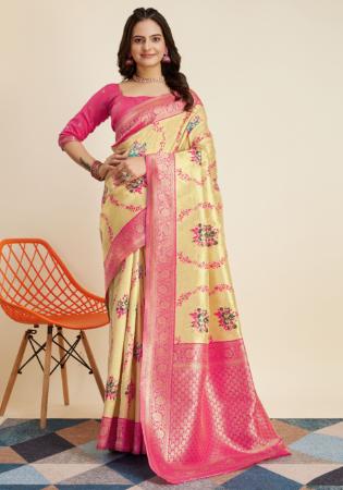 Picture of Alluring Silk Light Golden Rod Yellow Saree