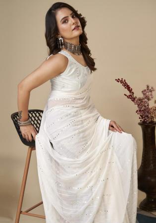 Picture of Pleasing Georgette Off White Saree